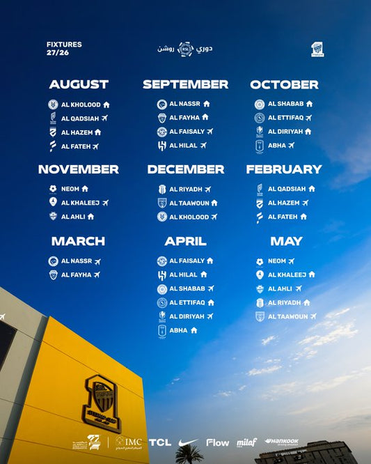 🗓️| Al-Ittihad’s Roshn Saudi League Fixtures 2026/27 🐅⚽️